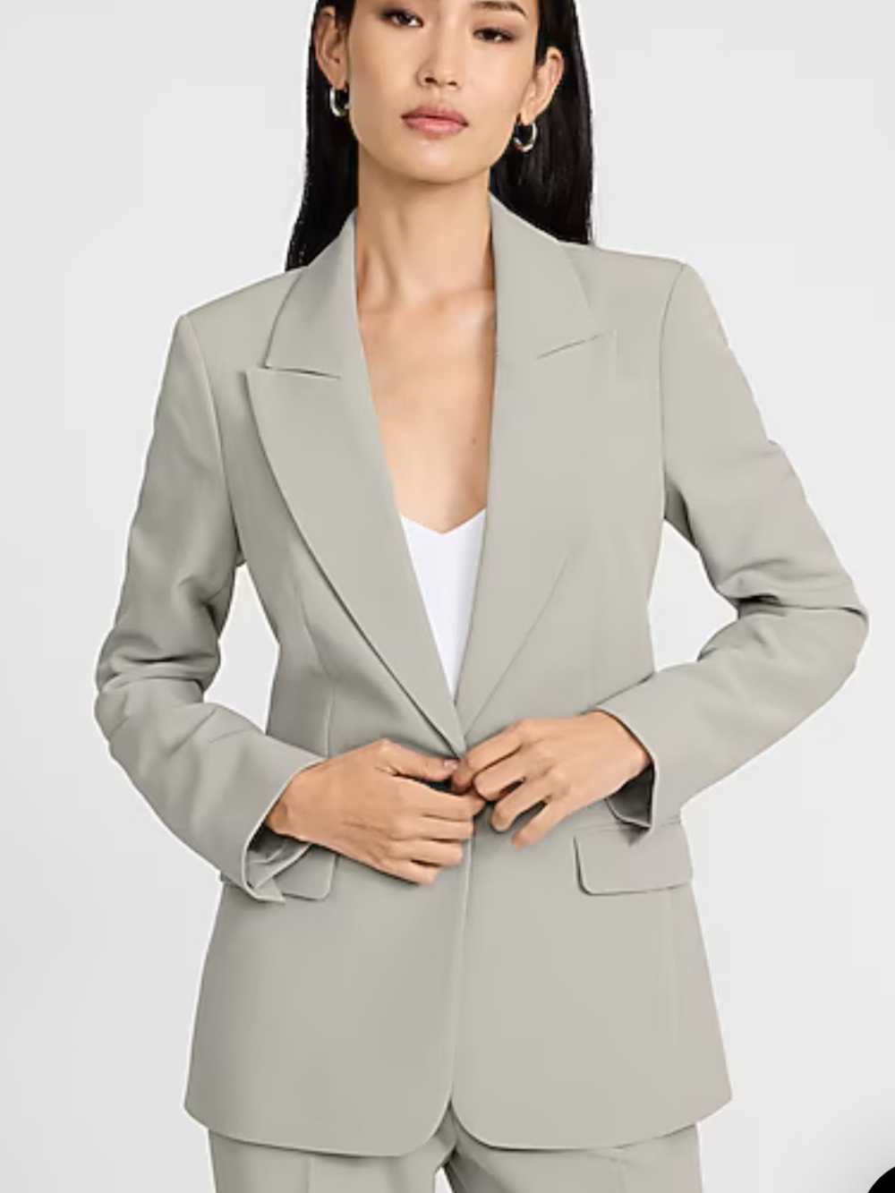 Express Long Slim Blazer in Signature Stretch Women’s Size Large Silver Sage